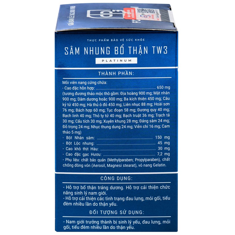 Sâm Nhung Bổ Thận TW3 Platinum hỗ trợ bổ thận tráng dương (30 viên)