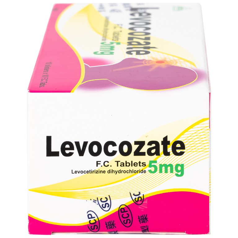 Thuốc Levocozate 5mg dùng trong điều trị viêm mũi dị ứng theo mùa, dị ứng kinh niên, nổi mề đay tự phát (10 vỉ x 10 viên)  