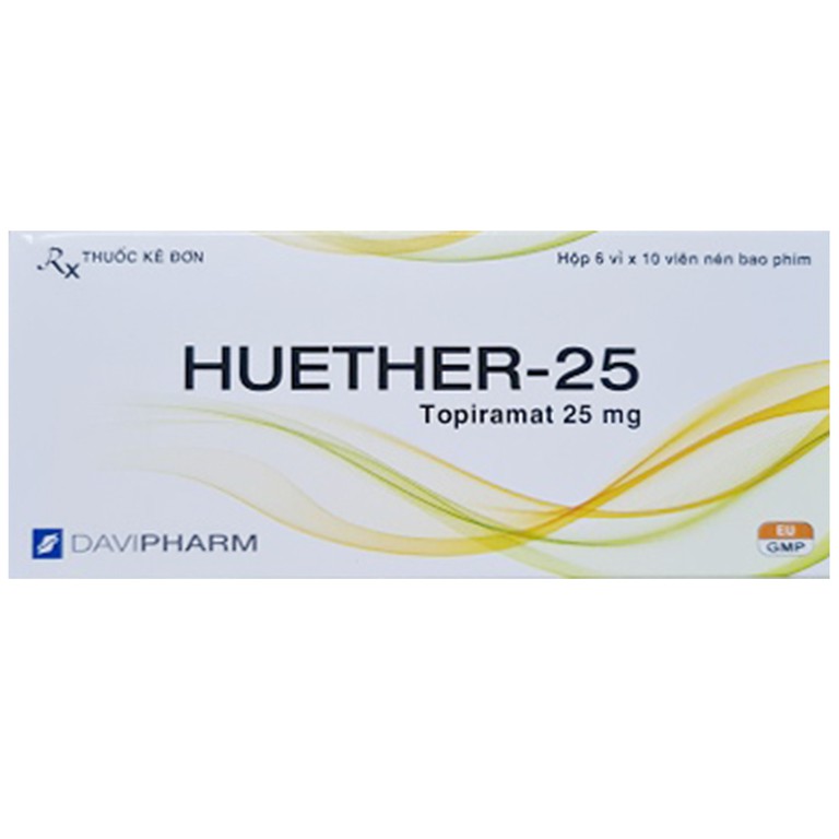 Thuốc Huether-25 Davipharm điều trị động kinh, co giật, phòng ngừa đau nửa đầu (6 vỉ x 10 viên)