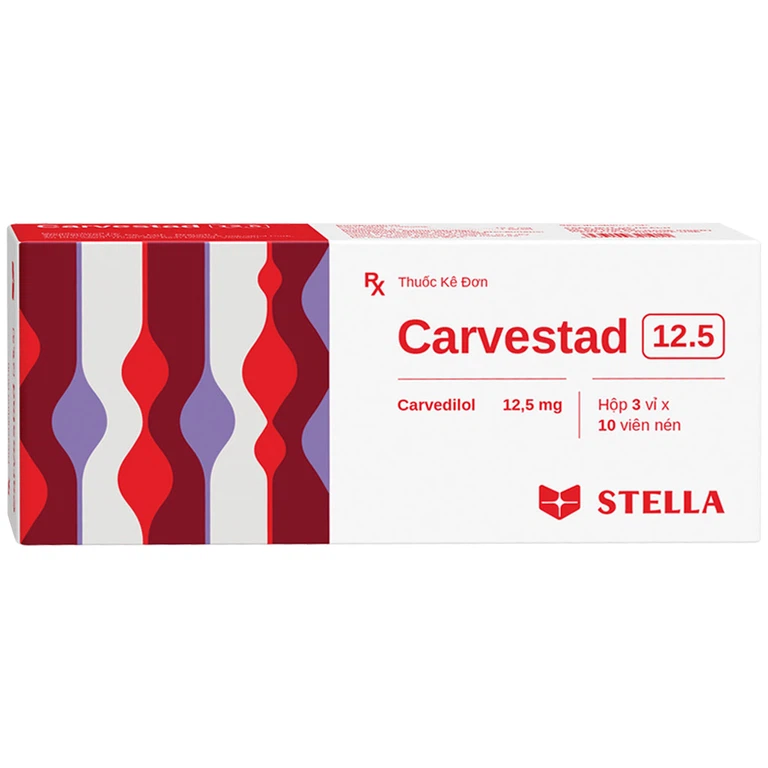 Thuốc Carvestad 12.5 Stella điều trị tăng huyết áp, suy tim, đau thắt ngực (3 vỉ x 10 viên)