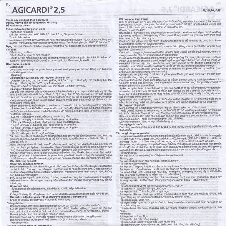Thuốc Agicardi 2,5 Agimexpharm điều trị tăng huyết áp, đau thắt ngực ổn định mạn tính (3 vỉ x 10 viên)