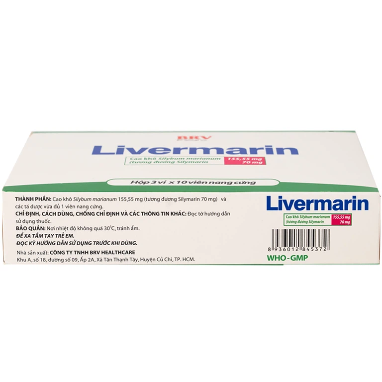 Thuốc Livermarin 70mg Brv điều trị rối loạn tiêu hoá, viêm gan cấp và mãn tính (3 vỉ x 10 viên)