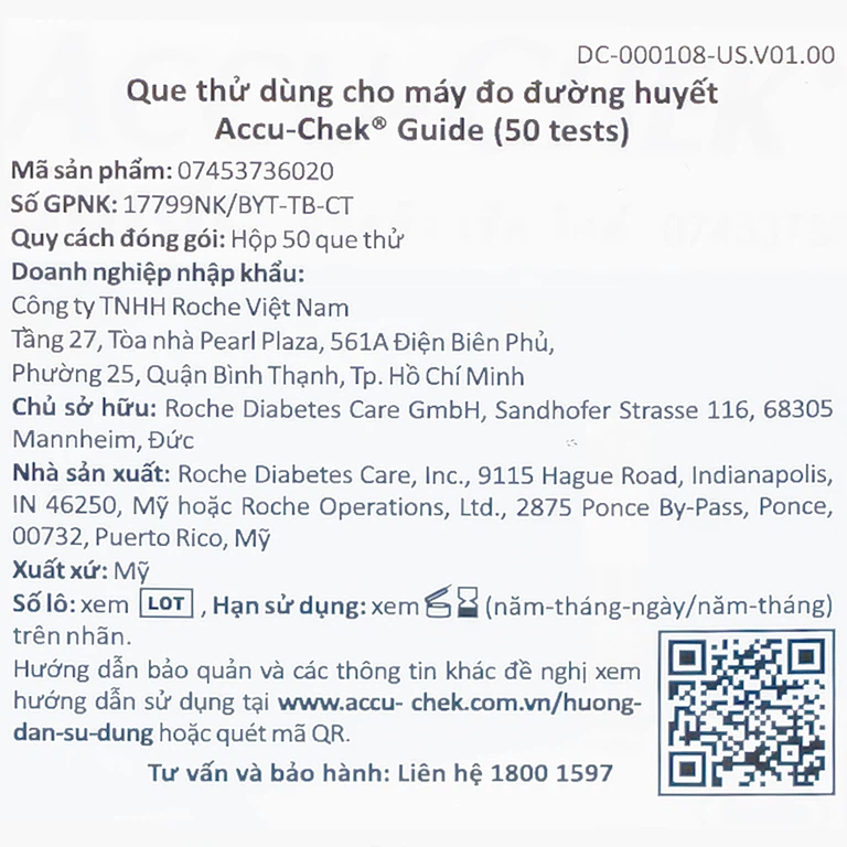 Que thử dùng cho máy đo đường huyết Accu-Chek Guide (50 que)