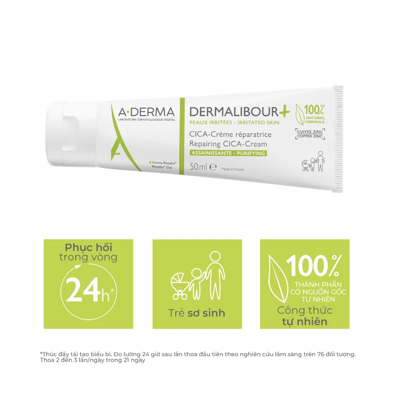 Kem A-Derma​​​​​​​ Dermalibour​​​​​​​​​​​​​​+ Repairing Cream làm dịu da dùng hằng ngày cho da kích ứng (50ml)