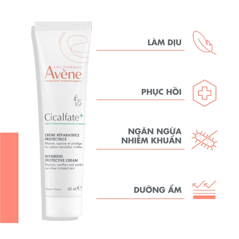 Kem Avène Cicalfate Restorative Cream phục hồi da, lành sẹo, chống nhiễm khuẩn (40ml)