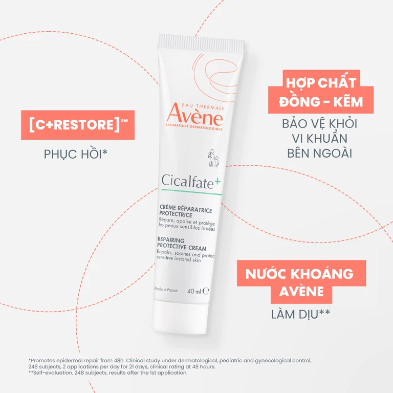 Kem Avène Cicalfate Restorative Cream phục hồi da, lành sẹo, chống nhiễm khuẩn (40ml)