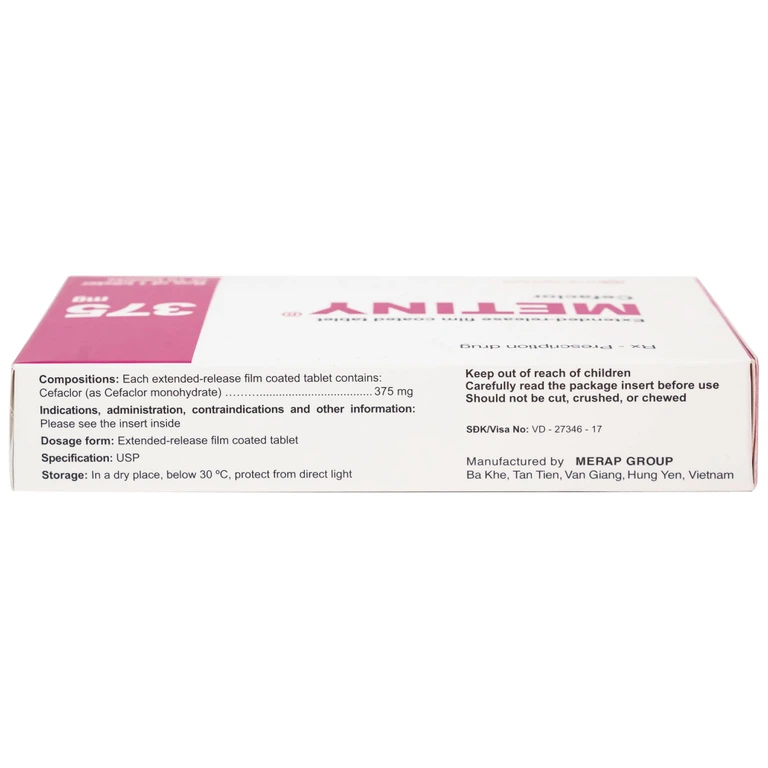 Thuốc Metiny 375mg Merap Group điều trị các bệnh lý nhiễm trùng viêm phế quản cấp (1 vỉ x 10 viên)