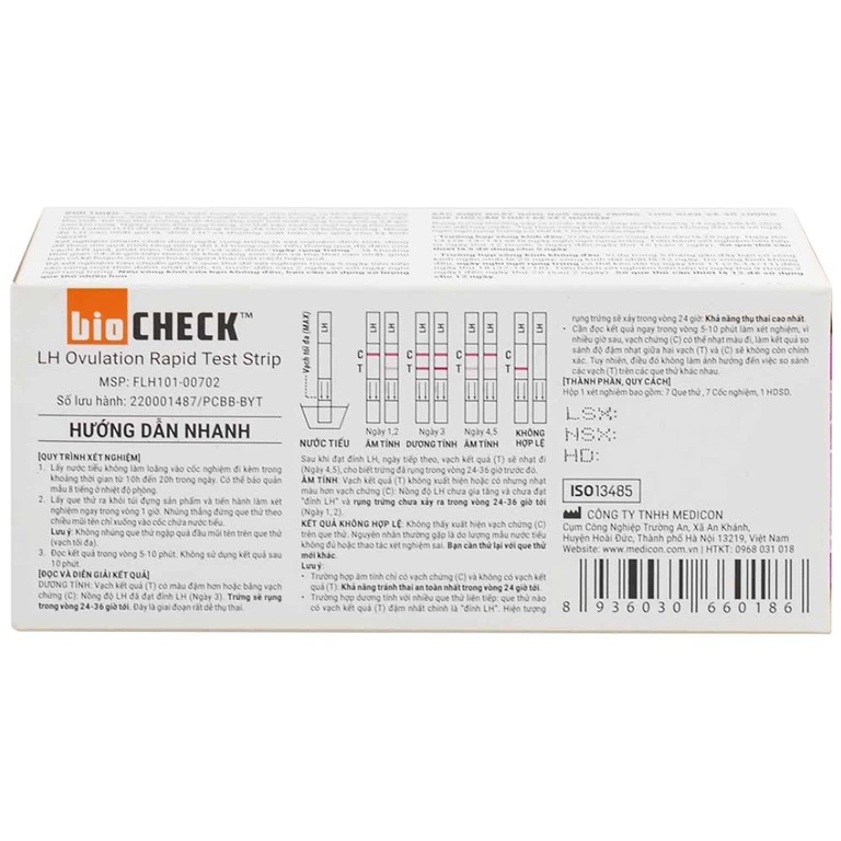 Que thử phát hiện ngày rụng trứng Bio Check cho kết quả trong 5 - 10 phút (7 cái)