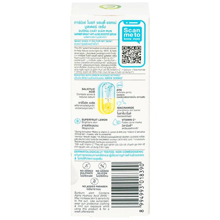 Dưỡng chất giảm mụn sáng da Garnier Skin Naturals Bright Complete Anti-acne Booster Serum (30ml)