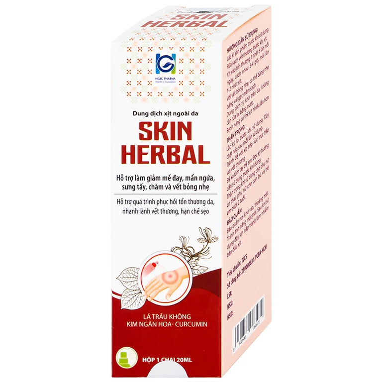 Dung dịch xịt ngoài da Skin Herbal hỗ trợ giảm mày đay, mẩn ngứa, sưng tấy, chàm và vết bỏng nhẹ (20ml)