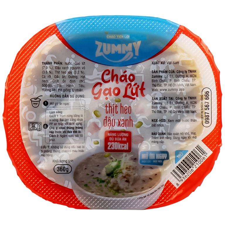Cháo gạo lứt thịt heo đậu xanh Zummy giàu đạm từ đậu và thịt, không chất bảo quản (Lốc 3 hộp)