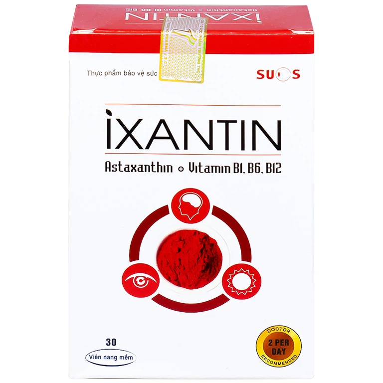 Viên uống Ixantin Sucs bổ sung astaxanthin và vitamin B1, B6, B12 giúp cải thiện thị lực (3 vỉ x 10 viên)