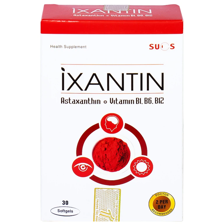 Viên uống Ixantin Sucs bổ sung astaxanthin và vitamin B1, B6, B12 giúp cải thiện thị lực (3 vỉ x 10 viên)