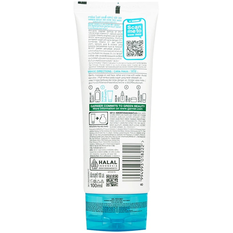 Sữa rửa mặt ngừa mụn Garnier Skin Naturals Bright Complete Anti-Acne Cleansing Foam (100ml)