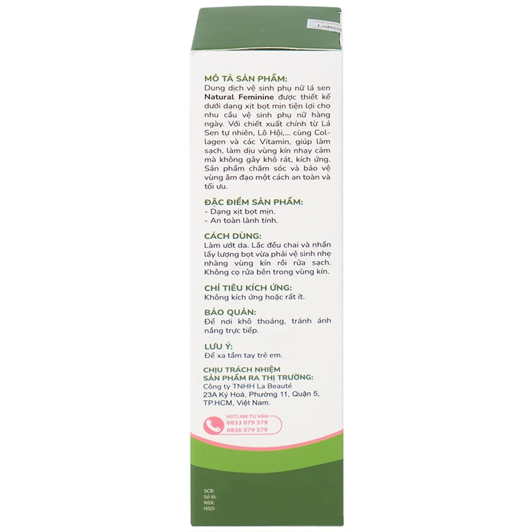 Bọt vệ sinh phụ nữ Lá Sen Natural Feminine làm sạch, dịu da, giảm thâm sạm (160ml)