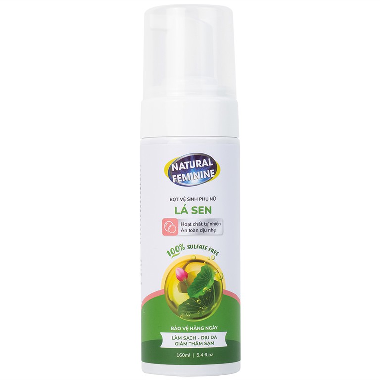 Bọt vệ sinh phụ nữ Lá Sen Natural Feminine làm sạch, dịu da, giảm thâm sạm (160ml)