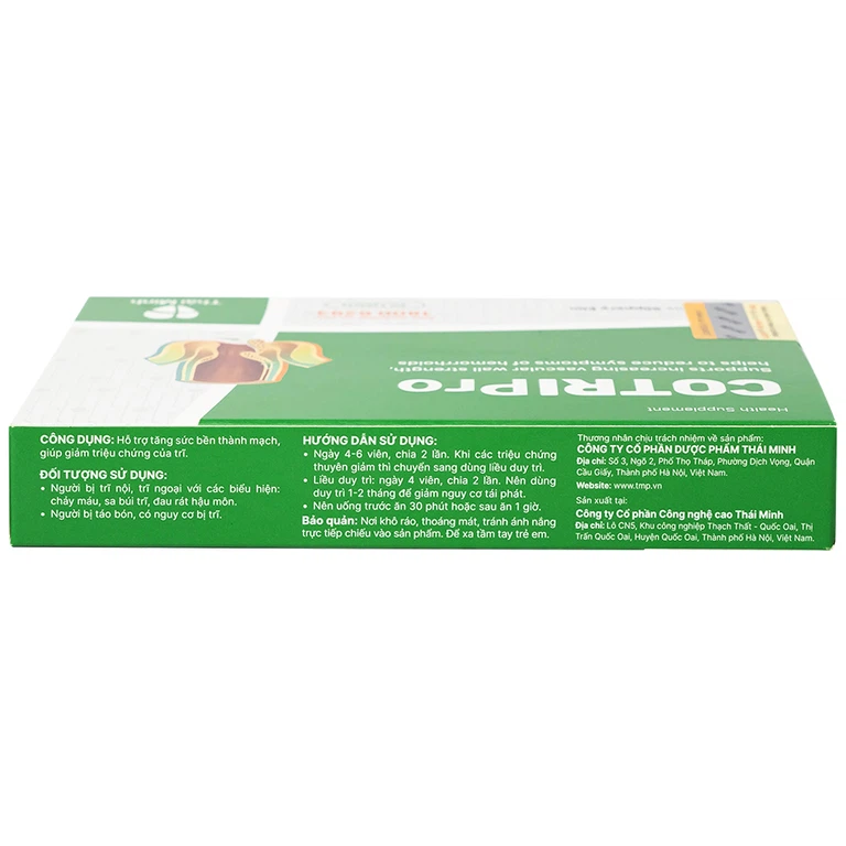 Viên uống Cotripro Thái Minh hỗ trợ tăng sức bền thành mạch, giảm triệu chứng của trĩ (2 vỉ x 10 viên)