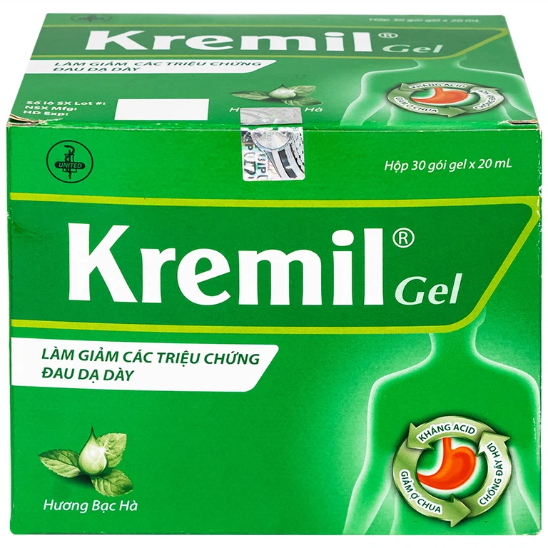 Dung dịch Kremil Gel United Pharma giảm loét dạ dày - tá tràng, viêm thực quản (30 gói x 20ml)