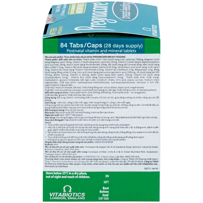 Viên uống Pregnacare Breast Feeding Vitabiotics bổ sung vitamin và khoáng chất cho phụ nữ cho con bú (6 vỉ x 14 viên)
