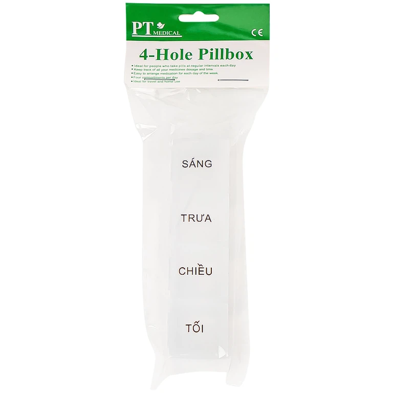 Hộp phân liều thuốc 4-Hole Pillbox PT Medical 4 ngăn dài, nhỏ gọn, tiện dụng (1 cái)