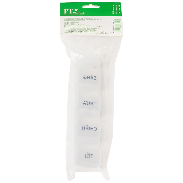 Hộp phân liều thuốc 4-Hole Pillbox PT Medical 4 ngăn dài, nhỏ gọn, tiện dụng (1 cái)
