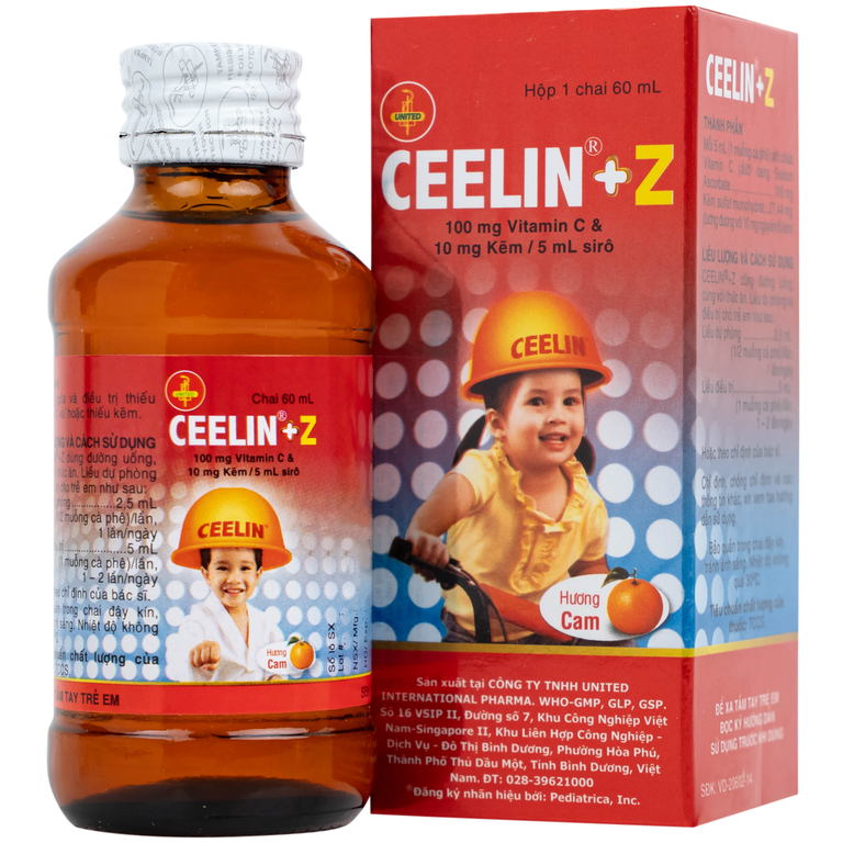 Siro Ceelin + Z United phòng ngừa và điều trị thiếu vitamin C hoặc thiếu kẽm (60ml)