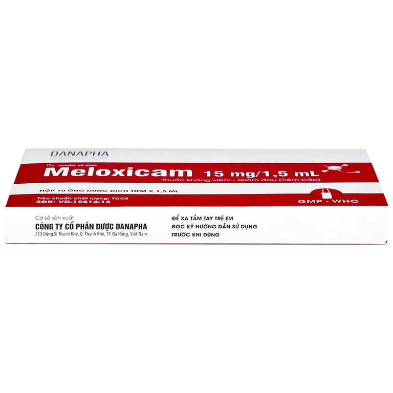 Dung dịch tiêm Meloxicam 15mg/1.5ml Danapha điều trị đau viêm xương khớp (10 ống)