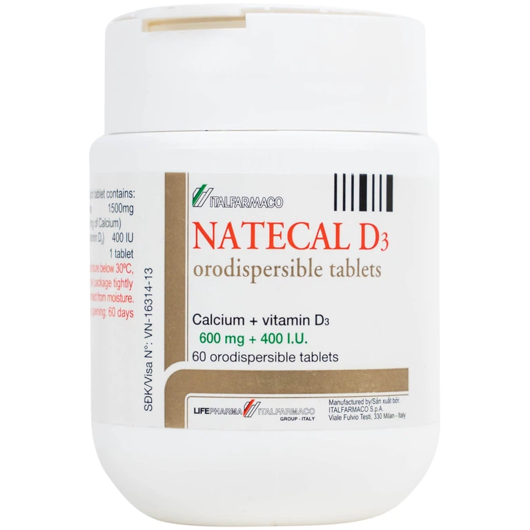 Viên nén Natecal D3 Italfarmaco điều trị và phục hồi thiếu vitamin D (60 viên)