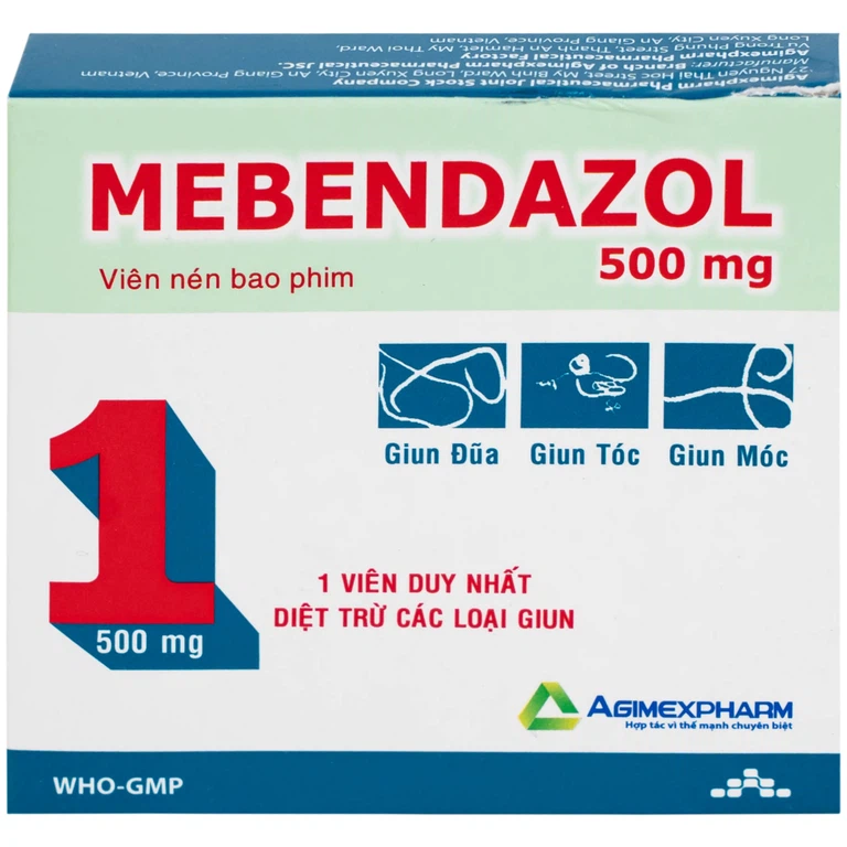 Thuốc Mebendazol 500mg Agimexpharm điều trị nhiễm một hoặc nhiều loại giun đường ruột (1 viên)