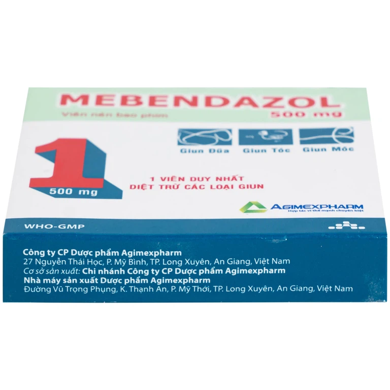 Thuốc Mebendazol 500mg Agimexpharm điều trị nhiễm một hoặc nhiều loại giun đường ruột (1 viên)