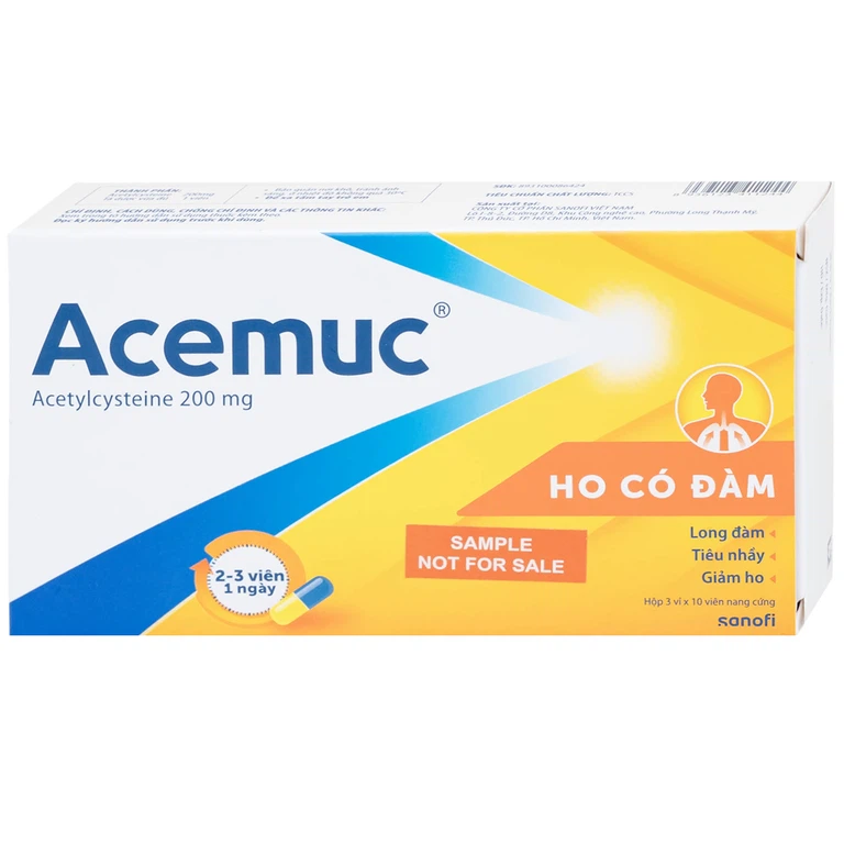 Thuốc Acemuc 200mg Sanofi long đàm, tiêu nhầy, giảm ho (3 vỉ x 10 viên)