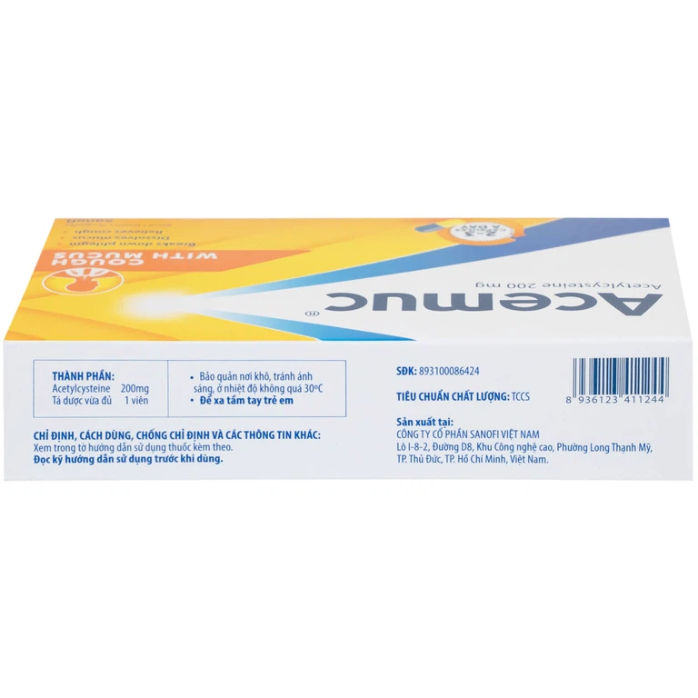 Thuốc Acemuc 200mg Sanofi long đàm, tiêu nhầy, giảm ho (3 vỉ x 10 viên)