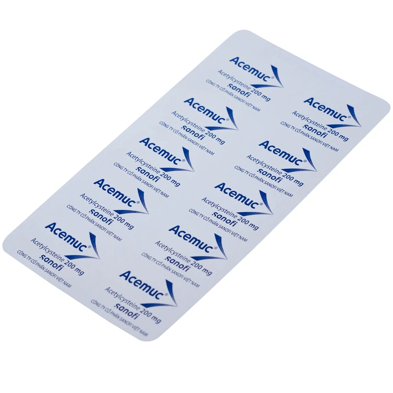 Thuốc Acemuc 200mg Sanofi long đàm, tiêu nhầy, giảm ho (3 vỉ x 10 viên)