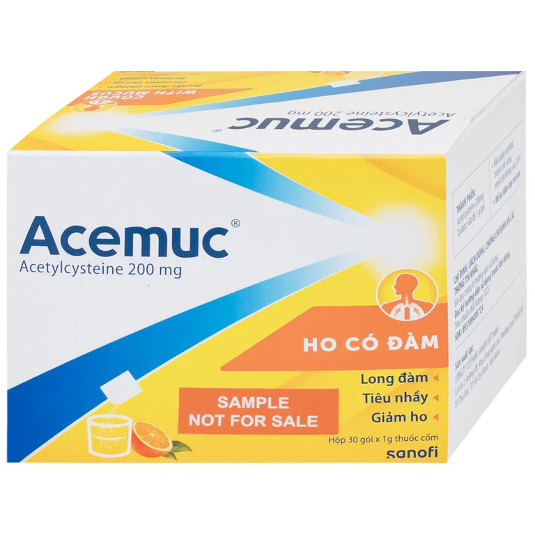 Thuốc cốm Acemuc Kids 200mg Sanofi long đàm, tiêu nhầy, giảm ho (30 gói x 1g)