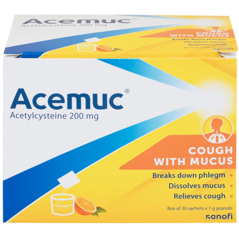 Thuốc cốm Acemuc Kids 200mg Sanofi long đàm, tiêu nhầy, giảm ho (30 gói x 1g)