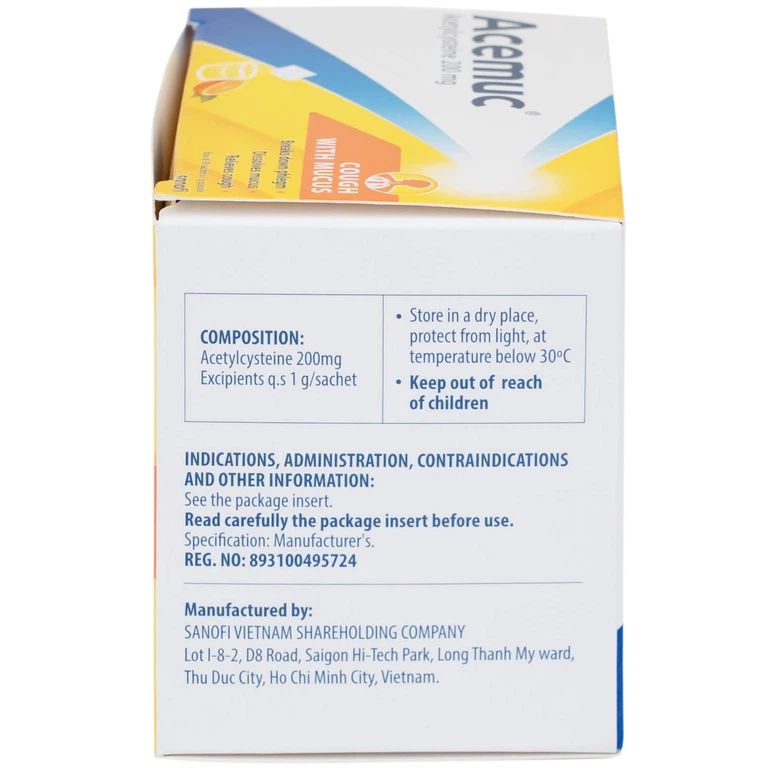 Thuốc cốm Acemuc Kids 200mg Sanofi long đàm, tiêu nhầy, giảm ho (30 gói x 1g)