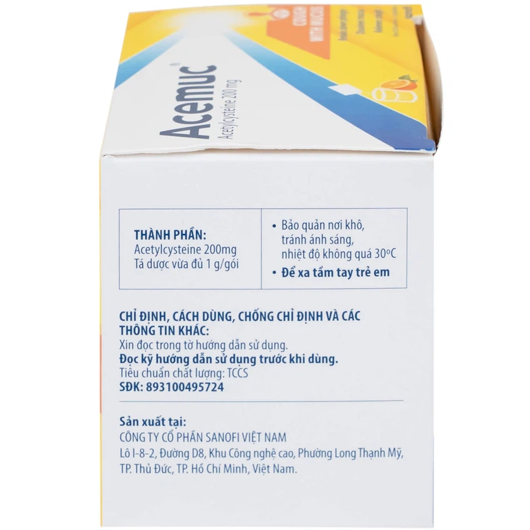 Thuốc cốm Acemuc Kids 200mg Sanofi long đàm, tiêu nhầy, giảm ho (30 gói x 1g)