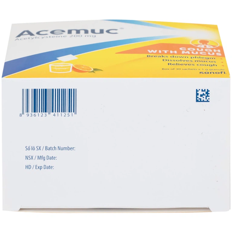 Thuốc cốm Acemuc Kids 200mg Sanofi long đàm, tiêu nhầy, giảm ho (30 gói x 1g)