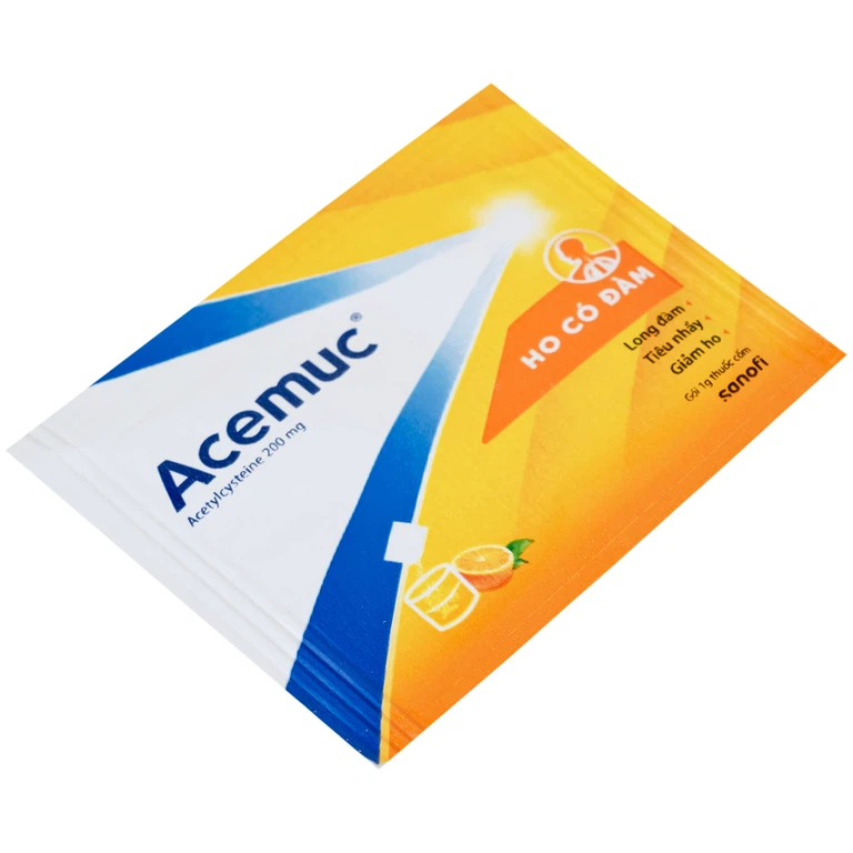 Thuốc cốm Acemuc Kids 200mg Sanofi long đàm, tiêu nhầy, giảm ho (30 gói x 1g)