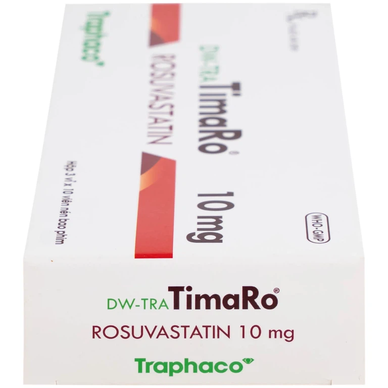Thuốc DW-TRA TimaRo Rosuvastatin 10mg Traphaco điều trị rối loạn lipid máu ở người lớn và trẻ em (3 vỉ x 10 viên)