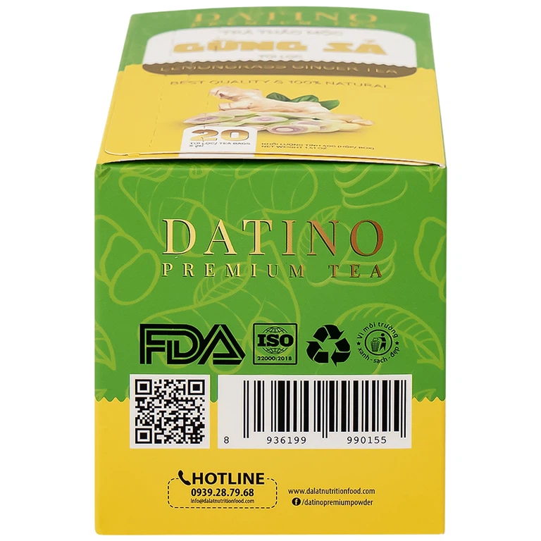 Trà thảo mộc gừng sả Datino Premium Tea hỗ trợ giảm nghẹt mũi, sổ mũi, buồn nôn (20 túi x 2g)