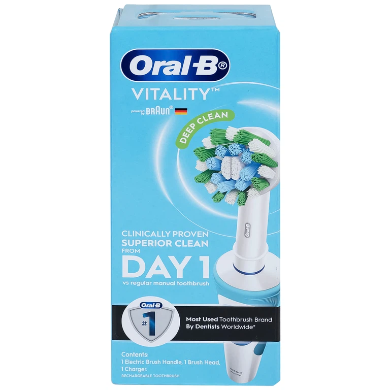 Bàn chải điện Oral-B Vitality Ultrathin D12.513 giúp làm sạch mảng bám trên răng, loại bỏ các vết ố răng