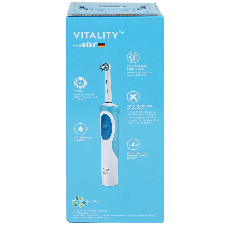Bàn chải điện Oral-B Vitality Ultrathin D12.513 giúp làm sạch mảng bám trên răng, loại bỏ các vết ố răng