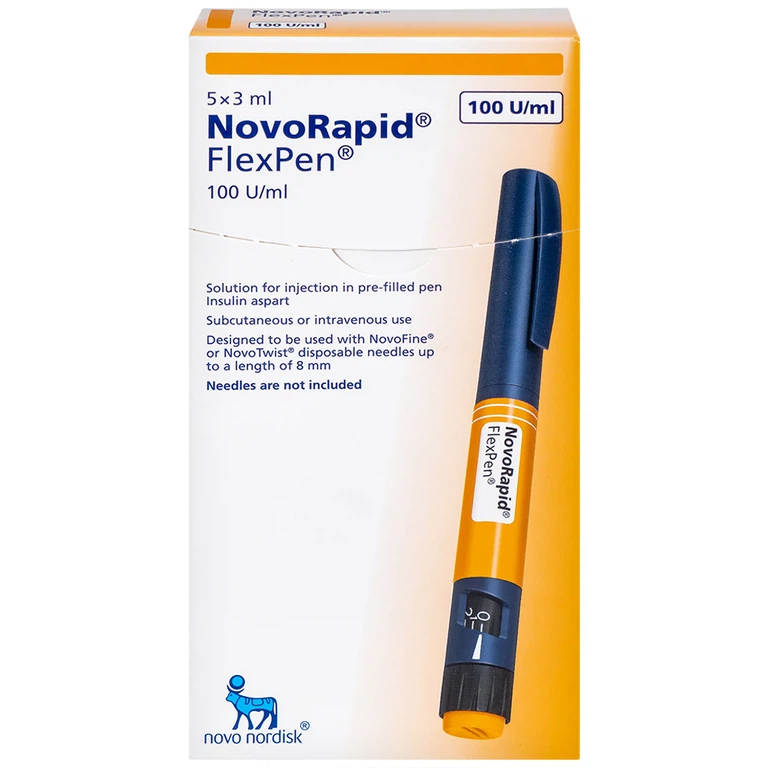 Bút tiêm Novorapid FlexPen 100U/ml Novo Nordisk kiểm soát đường huyết (5 cây x 3ml)
