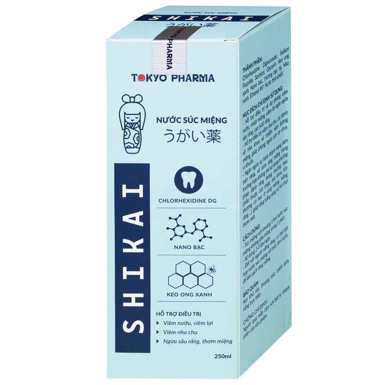 Nước súc miệng Shikai Tokyo Pharma phòng ngừa virus, vi khuẩn, hỗ trợ trị viêm nướu, viêm lợi, nha chu (250ml)