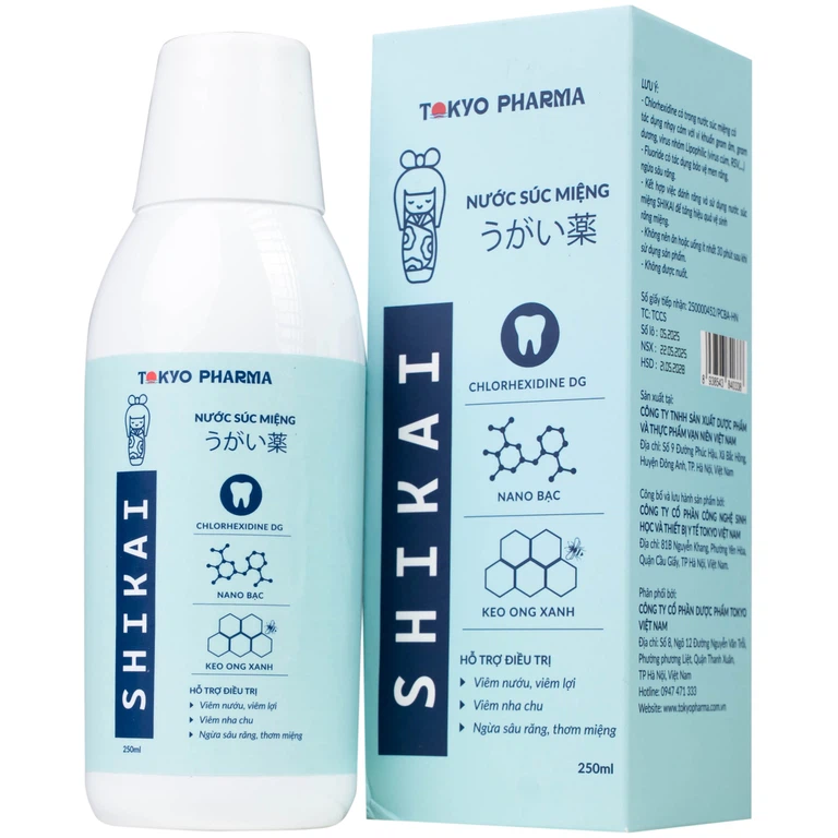 Nước súc miệng Shikai Tokyo Pharma phòng ngừa virus, vi khuẩn, hỗ trợ trị viêm nướu, viêm lợi, nha chu (250ml)