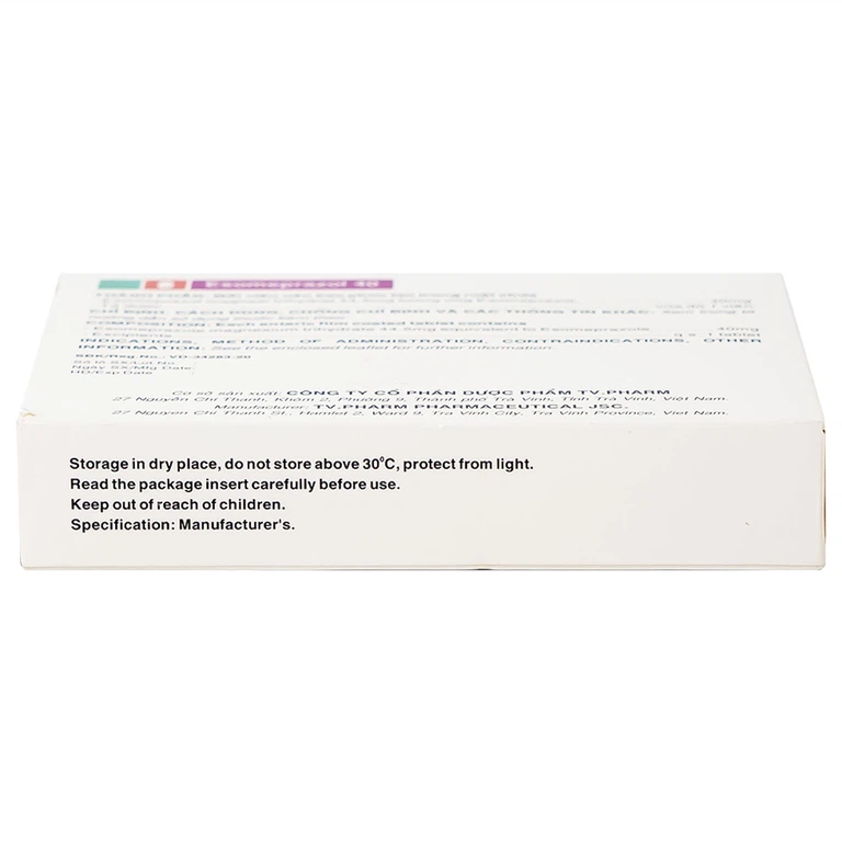 Thuốc Esomeprazol 40 Tv.Pharm điều trị loét dạ dày, trào ngược dạ dày, thực quản (3 vỉ x 10 viên)