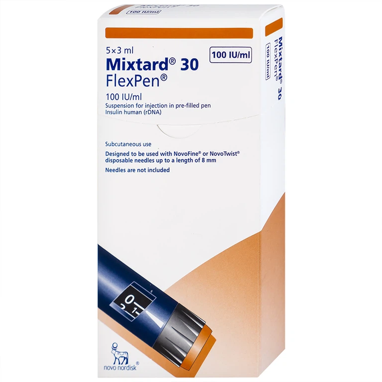 Bút tiêm Mixtard 30 Flexpen 100 IU/ml Novo Nordisk điều trị bệnh đái tháo đường (5 cây x 3ml)