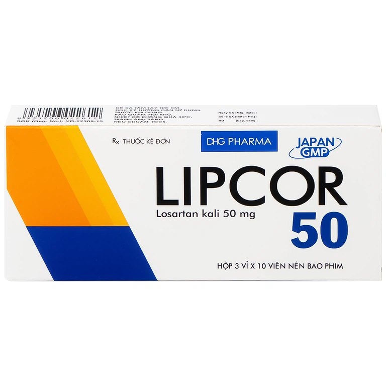 Viên nén Lipcor 50 DHG Pharma điều trị tăng huyết áp (3 vỉ x 10 viên)