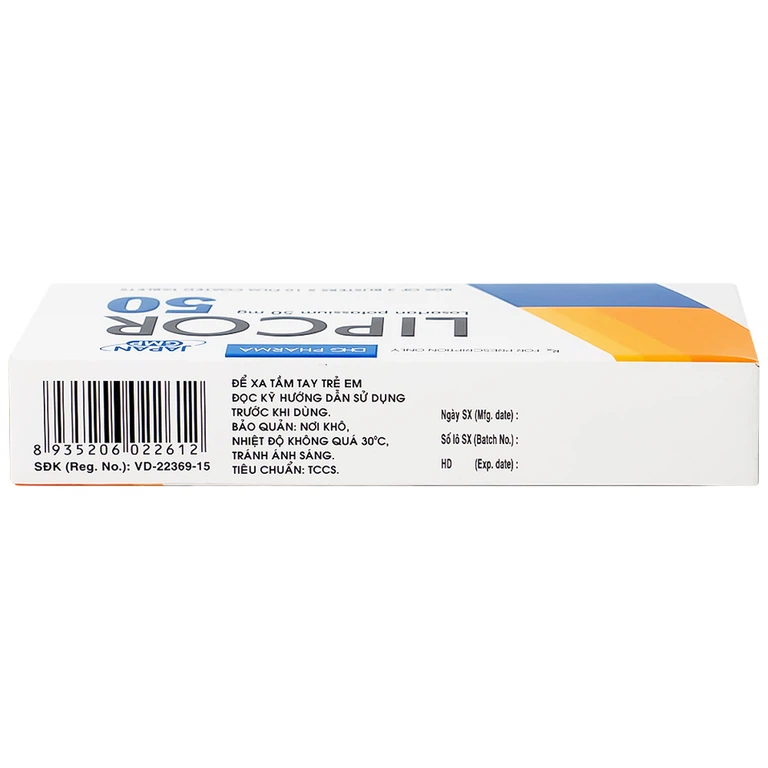 Viên nén Lipcor 50 DHG Pharma điều trị tăng huyết áp (3 vỉ x 10 viên)